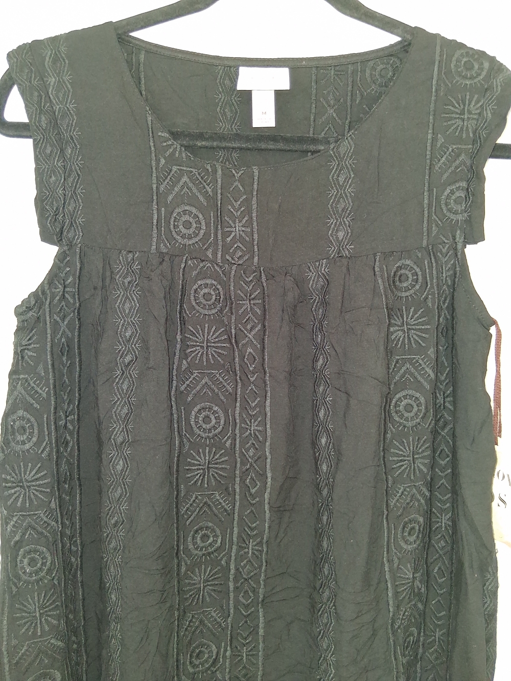 Knox Rose NWT Black Embroidered Boho Mini Dress Cap Sleeve Size M Cottagecore